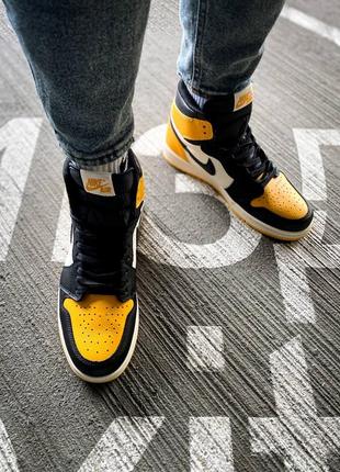 Женские высокие кожаные кроссовки nike air jordan 1 "yellow/black"#найк3 фото