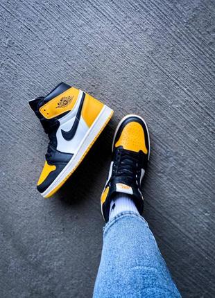 Мужские высокие кожаные кроссовки nike air jordan 1 "yellow/black"#найк5 фото