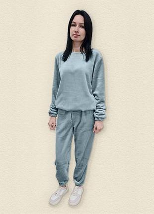 Пижама теплая женская из плюшевой ткани велсофт