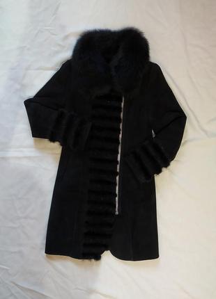 Теплое пальто на меху зимнее пальто с натуральным мехом замшевое пальто из натуральной замши утеплённое пальто с песцом пальто с воротником из песца