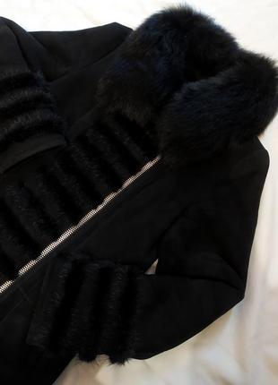 Теплое пальто на меху зимнее пальто с натуральным мехом замшевое пальто из натуральной замши утеплённое пальто с песцом пальто с воротником из песца4 фото