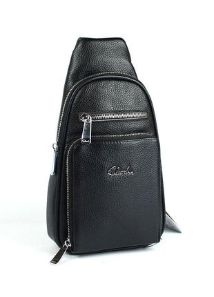 Чорний чоловічий нагрудний рюкзак слінг сумочка на одне плече нагрудна ділова сумка з еко шкіри