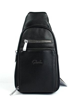 Черный мужской нагрудный рюкзак слинг сумочка на одно плечо нагрудная деловая сумка из эко кожи2 фото