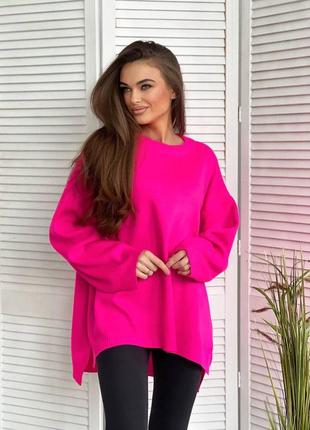 Жіночий оверсайз светр туніка кофта туреччина м'яка базова стильна модна повсякденна вовняна рожева малинова3 фото