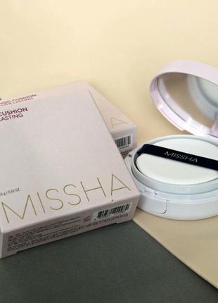 Missha m magic cushion cover lasting spf50+/pa+++ тональний засіб  кушон № 21 світло-бежевий 15 г