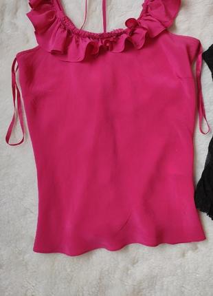 Розовый натуральный шелковый топ короткая блуза с рюшами на бретелях завязкой на спине coast3 фото