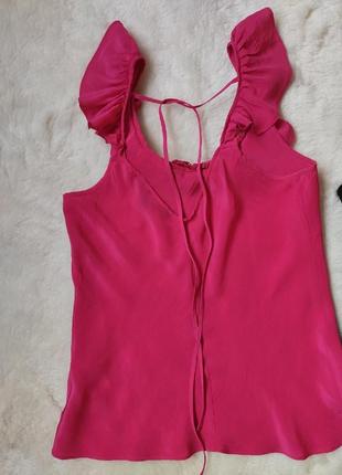 Розовый натуральный шелковый топ короткая блуза с рюшами на бретелях завязкой на спине coast8 фото