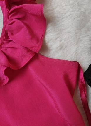 Розовый натуральный шелковый топ короткая блуза с рюшами на бретелях завязкой на спине coast6 фото