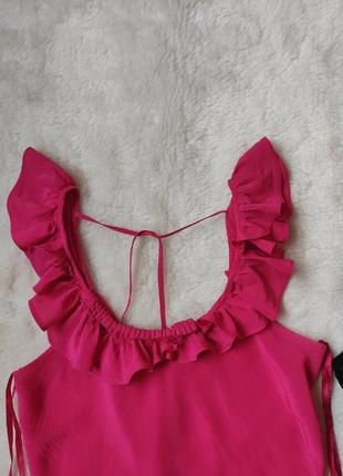 Розовый натуральный шелковый топ короткая блуза с рюшами на бретелях завязкой на спине coast4 фото