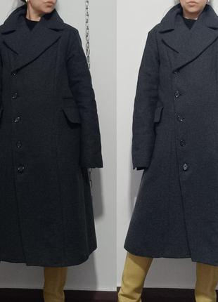 Пальто теплое тёмно-серый меланж в стиле милитари, hope, 42(l)4 фото