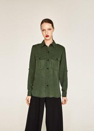 Зелена денім сорочка zara premium collection