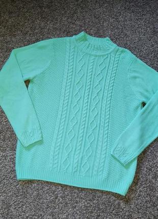 Акриловый свитер мятного цвета крупная вязка1 фото
