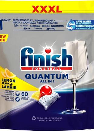 Капсули для посудомийної машини finish quantum лимон, 60 штук