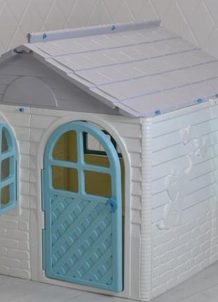 Ігровий великий будиночок долони, дитячий будинок зі шторками, пластиковий, колір сірий з бірюзовим1 фото