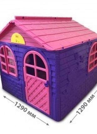 Игровой большой домик долони, детский дом со шторками, пластиковый, цвет розовый с фиолетовым