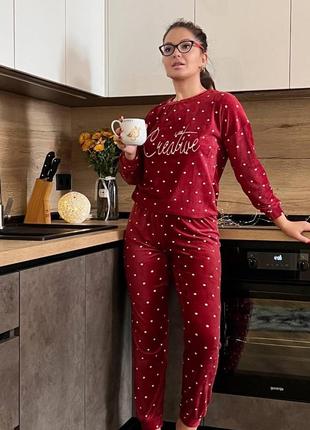 Женская тёплая велюровая пижама