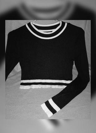Новый базовый гольф в рубчик xs s m h&m укороченный лонг лонгслив топ кроп топ свитер водолазка