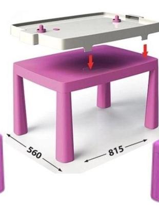 Стол и 2 стульчика + игра "хоккей", долони, комплект пластиковый стол и 2 стульчика, цвет розовый1 фото