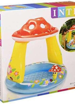 Детский надувной бассейн с навесом грибочек, бассейн круглый intex 102*89см5 фото