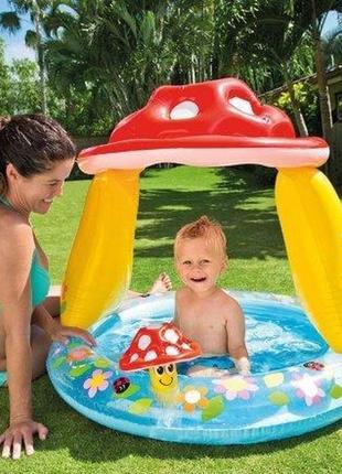 Дитячий надувний басейн з навісом грибочок, басейн круглий intex 102*89см
