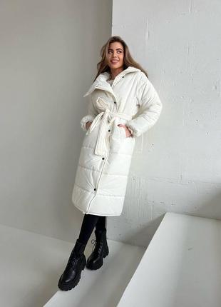 Пальто жіноче довге плащівка водовідштовхуюча і вітронепродувна пухова7 фото