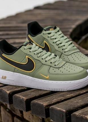 Мужские кожаные кроссовки nike air force 1 '07 lv8 green/gold  #найк