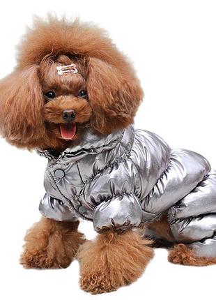 Теплый зимний комбинезон для собак на флисе, размер xxl, спинка 41 см, обхват 61 см серебристый