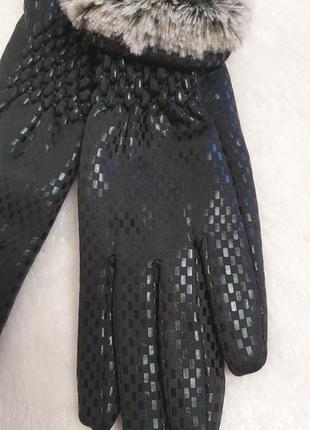 Стильні, теплі жіночі рукавички з лазерного трикотажу на хутрі2 фото