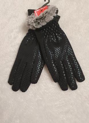 Стильні, теплі жіночі рукавички з лазерного трикотажу на хутрі6 фото