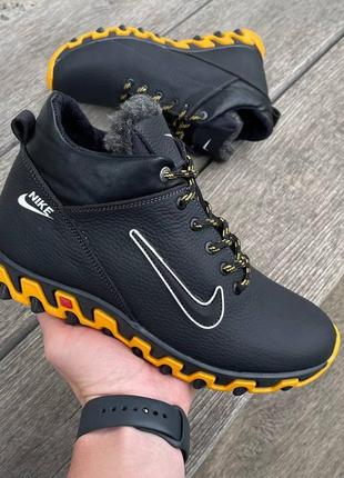 Шкіряні зимові кросівки утеплені nike, натуральна набивна шерсть, топ якість