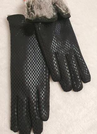 Стильные ,тёплые женские перчатки из лазерного трикотажа на меху .3 фото
