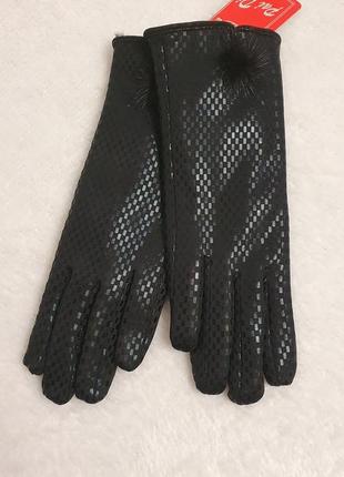 Стильные ,тёплые женские перчатки из лазерного трикотажа на меху .5 фото