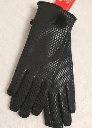 Стильные ,тёплые женские перчатки из лазерного трикотажа на меху .6 фото