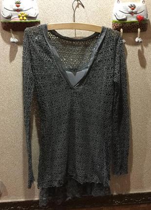 Оригінальний коттоновый лонгслив туніка з мереживом #2