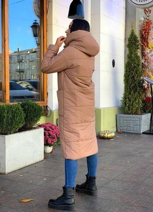 Пальто пуховик на флисе куртка с капюшоном длинная теплая осень зима пудра розовая черная3 фото