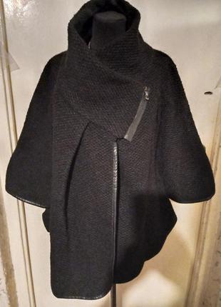 Шерстяной,эффектный,кардиган-кейп-куртка с отделкой под "кожу",большого размера,perla nera1 фото