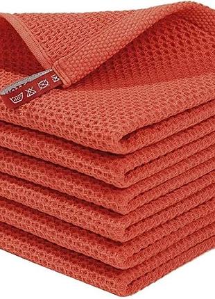 Набор кухонных полотенец из 100% хлопка - вафельные салфетки для кухни 34*34 см 6 шт красный