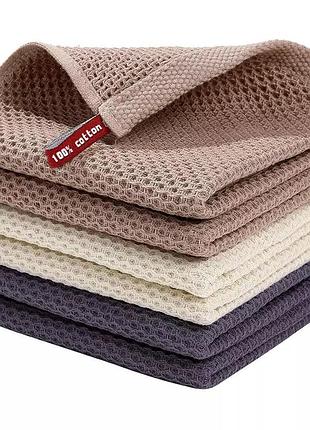 Набор кухонных полотенец из 100% хлопка - вафельные салфетки для кухни 34*34 см 6 шт микс