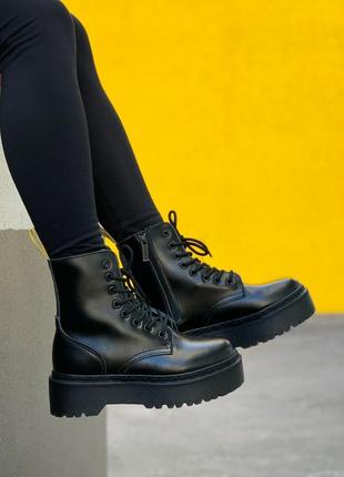 Чоботи зимові на платформі ❄️dr martens jadon all black хутро2 фото