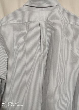 Т16. хлопковая белая в синюю полоску плотная фирменная мужская рубашка хлопок бавовна бавовняна6 фото