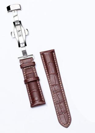 Ремінець для годинника з натуральної шкіри з сріблястою застібкою uthai 22 мм коричневий2 фото