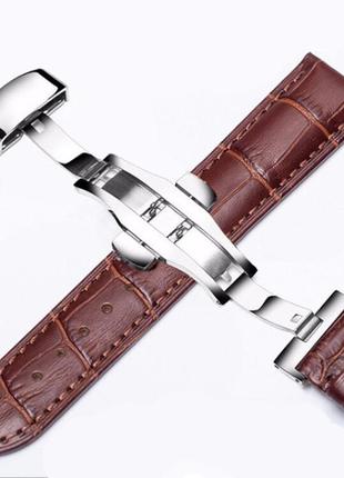 Ремінець для годинника з натуральної шкіри з сріблястою застібкою uthai 22 мм коричневий