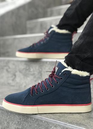 Зимові високі чоловічі кросівки adidas. натуральна замша та хутро. колір синій6 фото