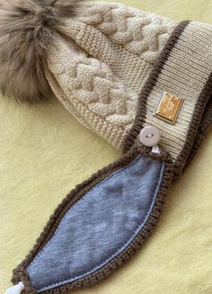 Зимова шапка з довязом на ротик, помпон натуральне хутро2 фото