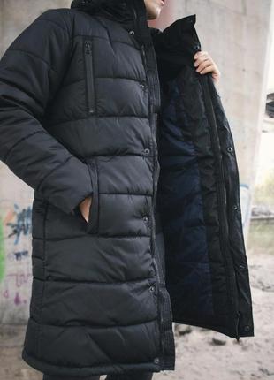 Тепла куртка з утеплювачем чоловіча утеплена на змійці зима зимова пух парка курточка мужская пальто з капюшоном чорна дута пуховік пуховик