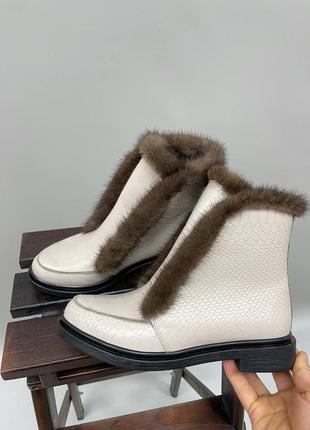 Эксклюзивные ботинки высокие лоферы с опушкой с норки цвет по выбору