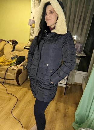 Куртка зимняя синяя с большим капишоном🌠4 фото
