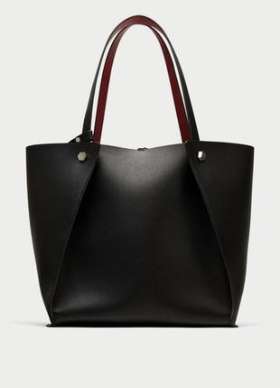 Великий шоппер zara, чорно-червоного кольору.