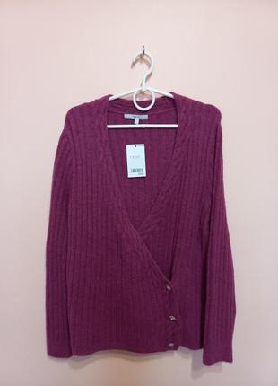 Малиново-рожевий теплий святковий кардиган, кофта на гудзиках, светр, джемпер 50-52 р.