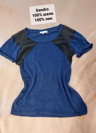 Футболка sandro 100% шовк/ 100% лен